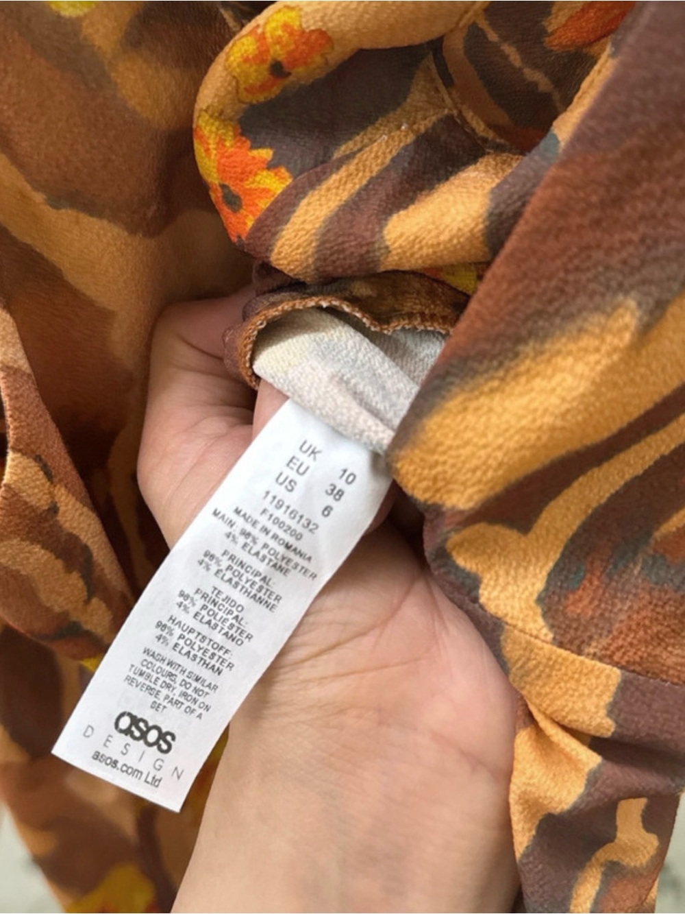 NWOT ASOS Brown Zebra-Print Floral camo wide leg jumpsuit - Picture 6 of 6